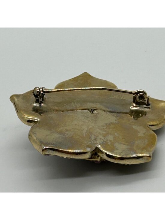 Vintage Liz Claiborne Brooch Burgundy Rose Pink Rhinestones Gold Tone Floral - Picture 10 of 11